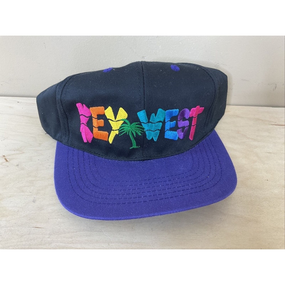 Vintage VTG Key West Florida Hat Cap Snapback Adjustable Rainbow NEW Purple Blac